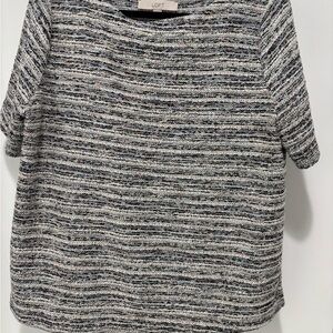 LOFT Women's Black and White Striped Short Sleeve Top Large